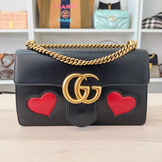 Gucci Knight Calfskin Malaga Kid Heart Medium GG Marmont Chain