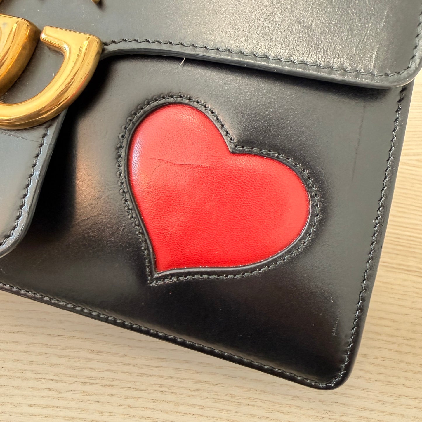 Gucci Knight Calfskin Malaga Kid Heart Medium GG Marmont Chain