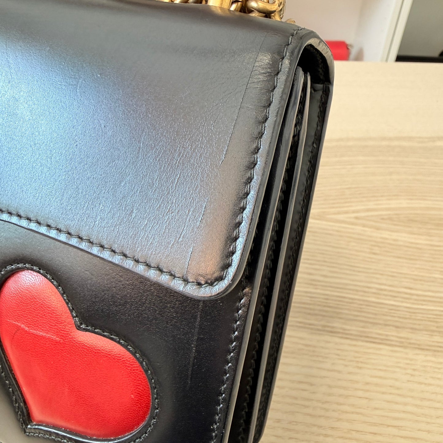 Gucci Knight Calfskin Malaga Kid Heart Medium GG Marmont Chain