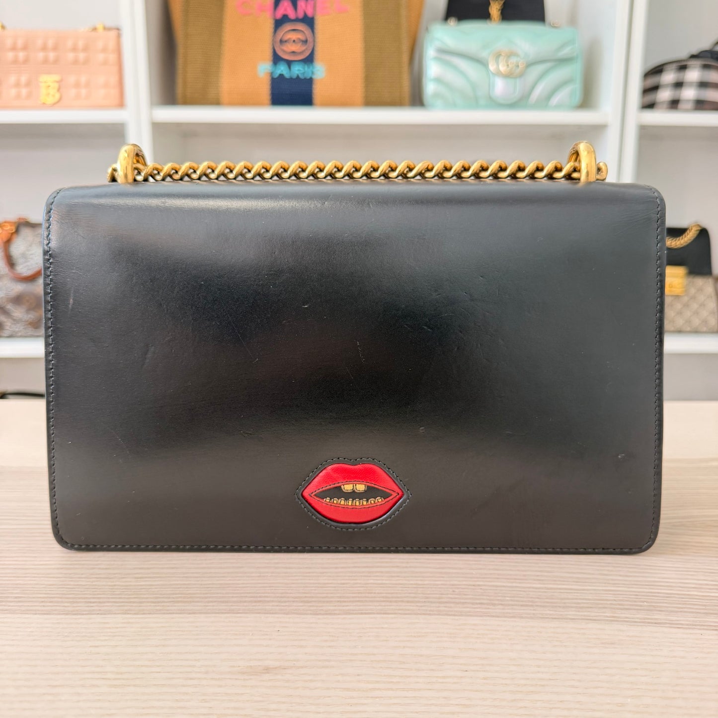 Gucci Knight Calfskin Malaga Kid Heart Medium GG Marmont Chain