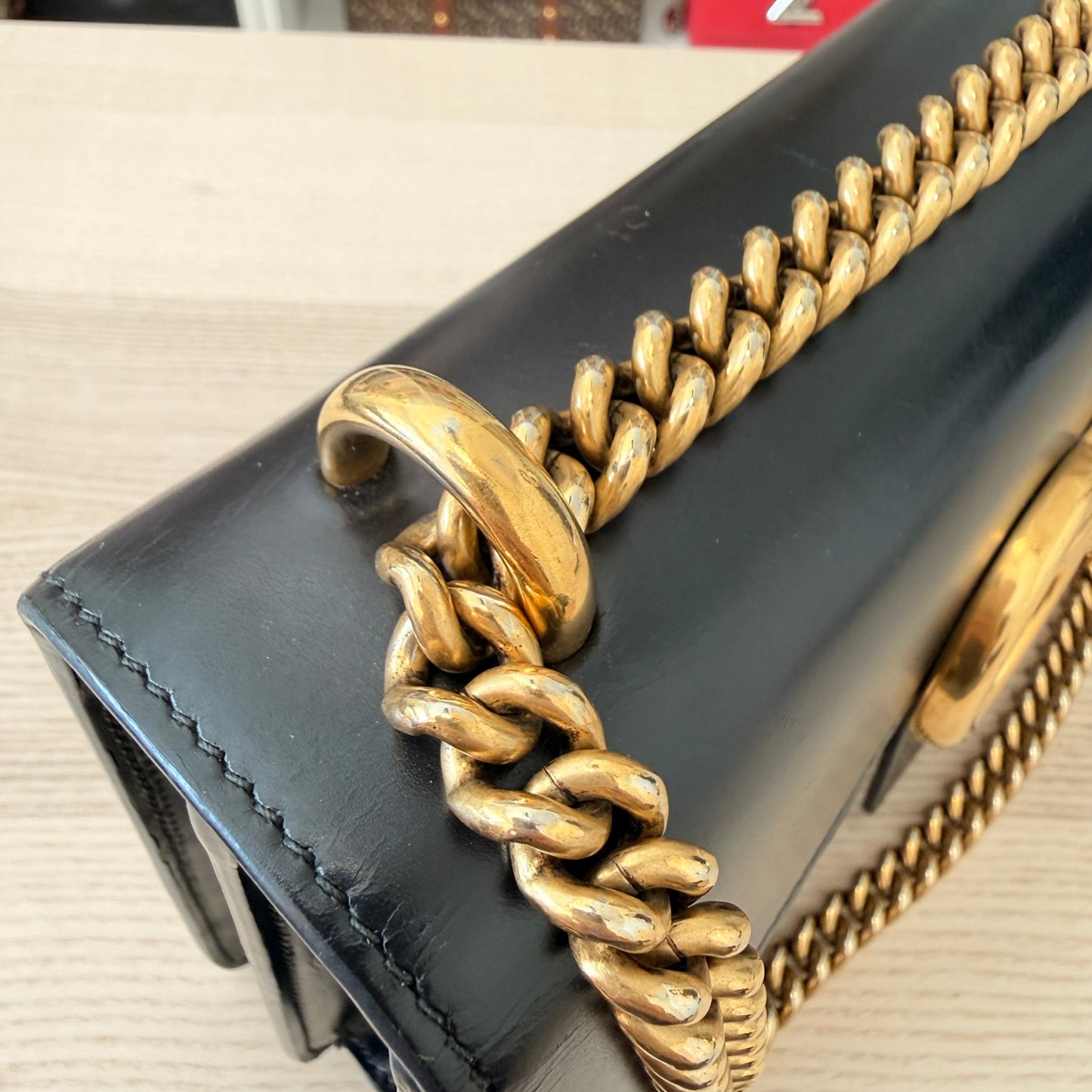 Gucci Knight Calfskin Malaga Kid Heart Medium GG Marmont Chain