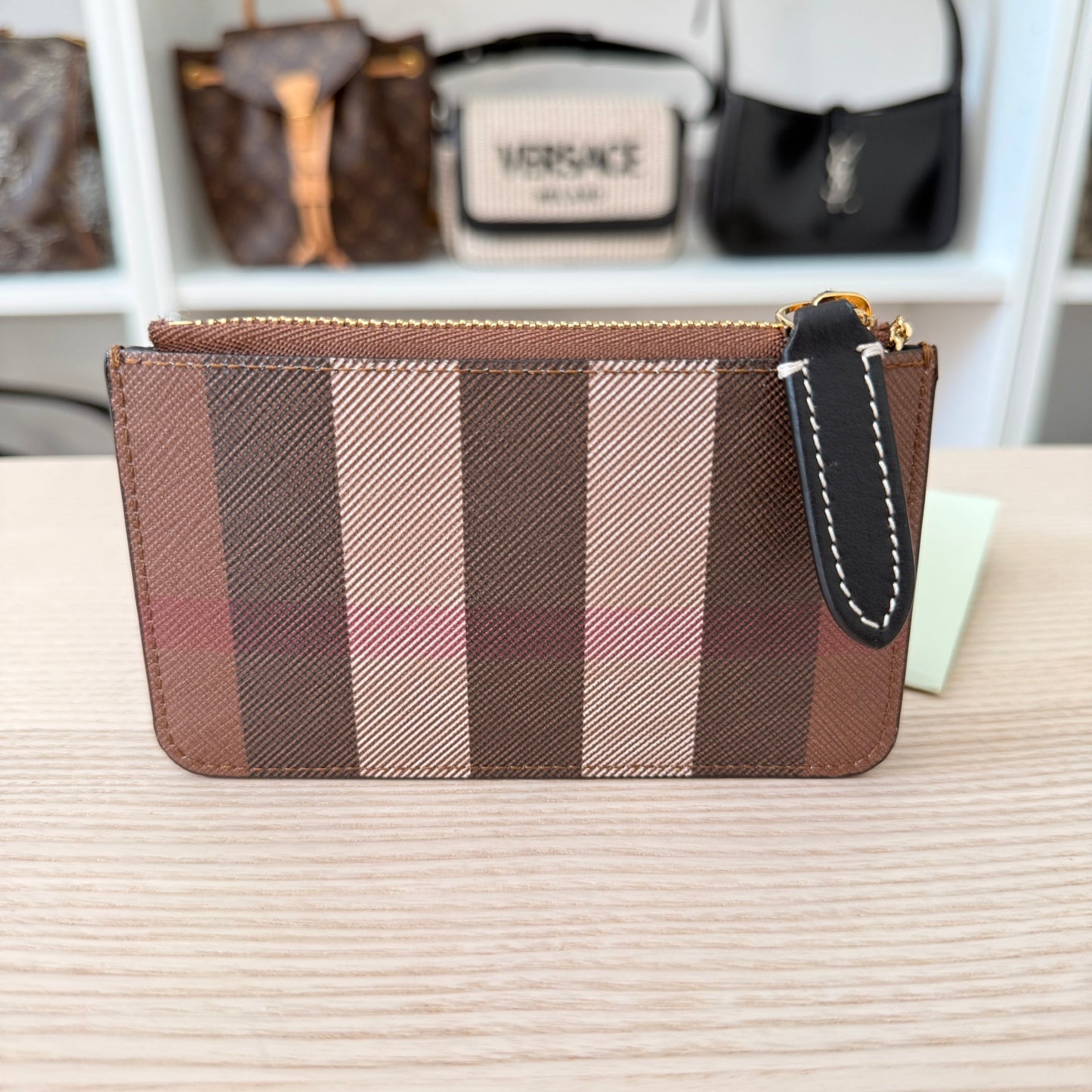 Burberry Kelbrook Exaggerated Check Canvas Card Case Birch Brown