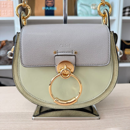 Chloe Tess Bag Leather Small 2 Way Green/Grey