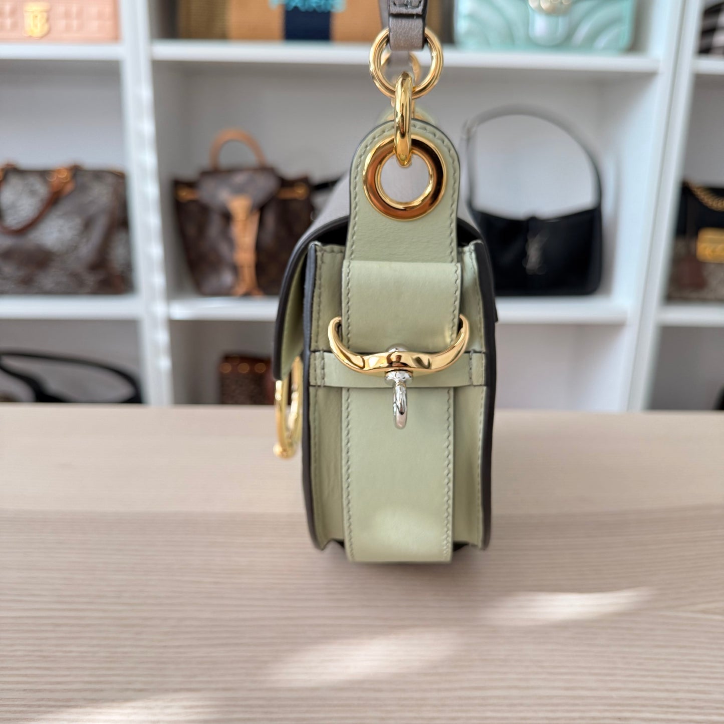 Chloe Tess Bag Leather Small 2 Way Green/Grey