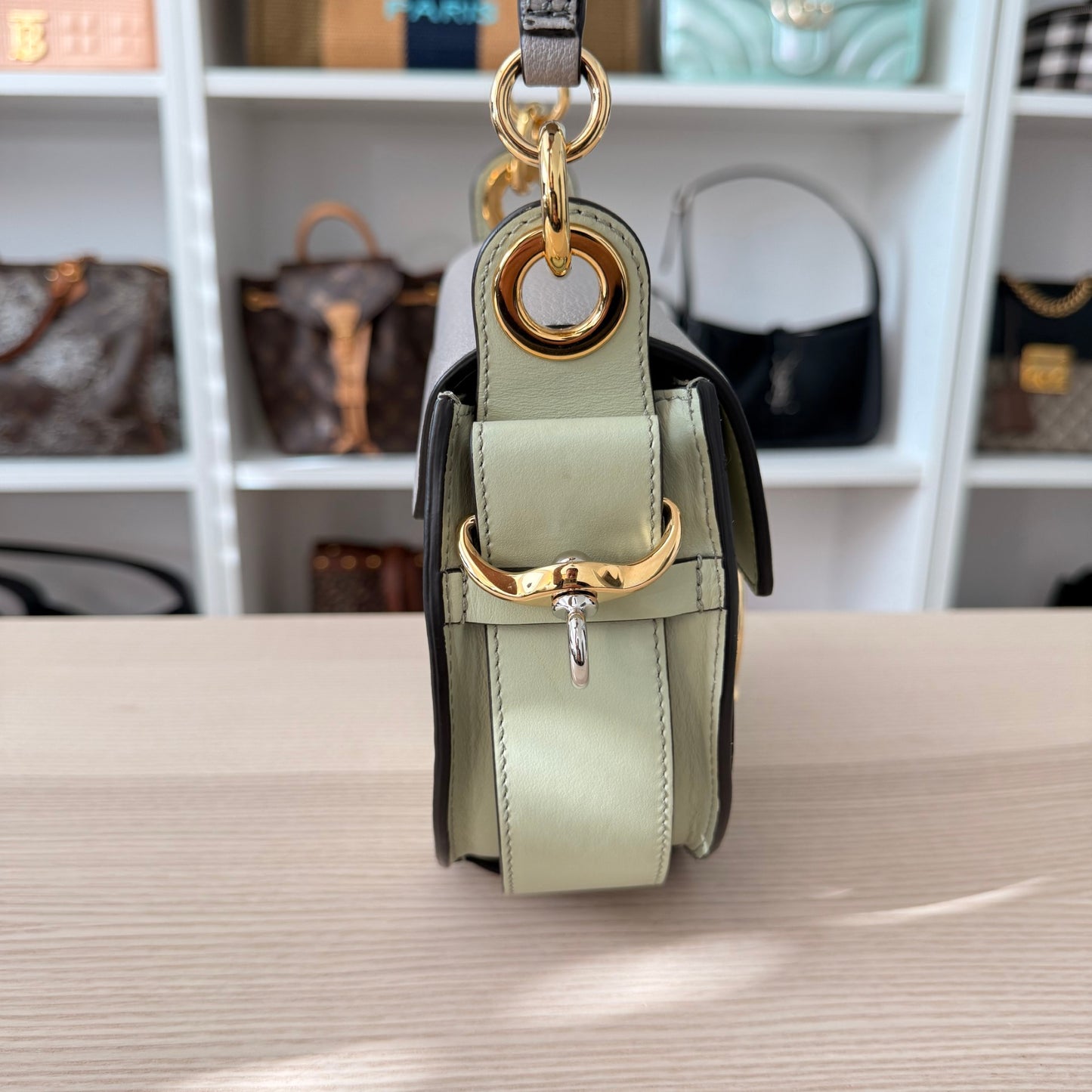 Chloe Tess Bag Leather Small 2 Way Green/Grey