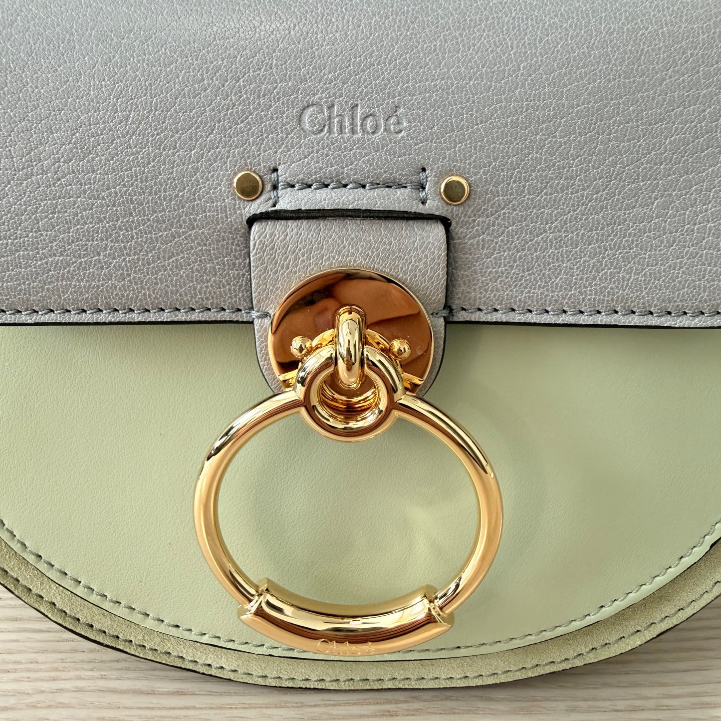 Chloe Tess Bag Leather Small 2 Way Green/Grey
