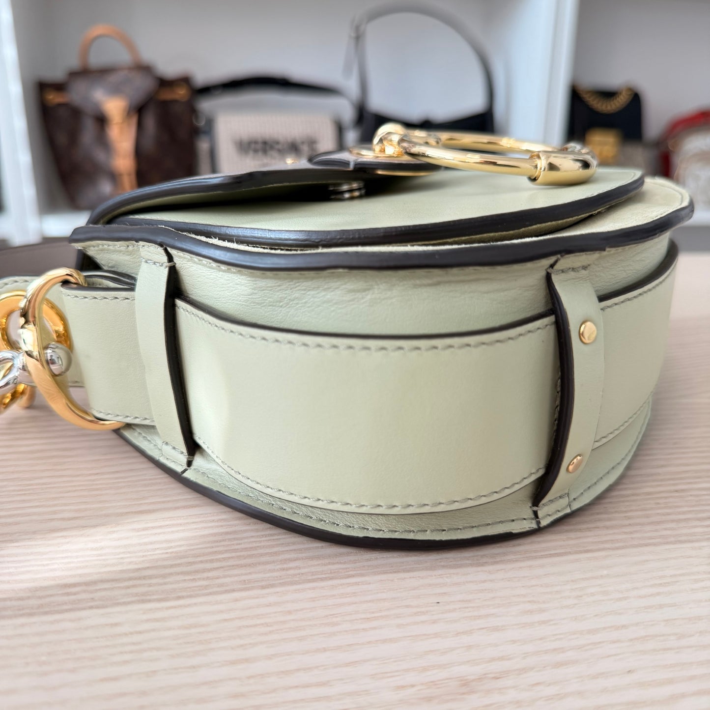 Chloe Tess Bag Leather Small 2 Way Green/Grey
