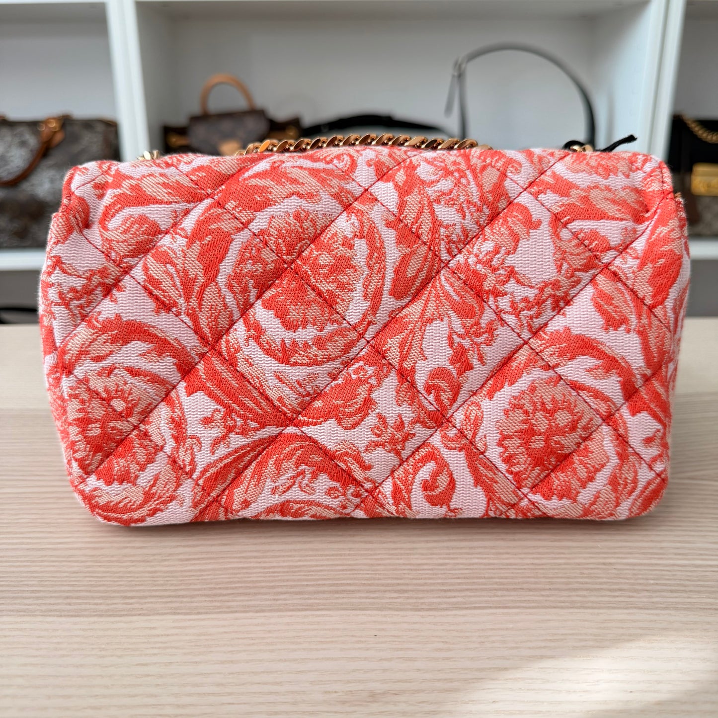 Versace Baroque Jacquard Quilted Small Medusa Shoulder Bag Red/Orange