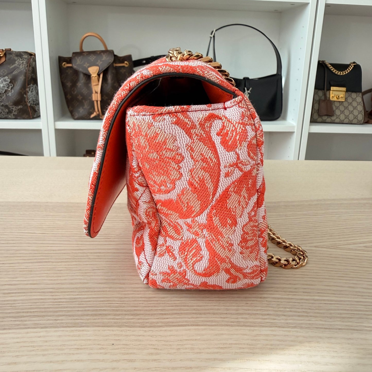 Versace Baroque Jacquard Quilted Small Medusa Shoulder Bag Red/Orange