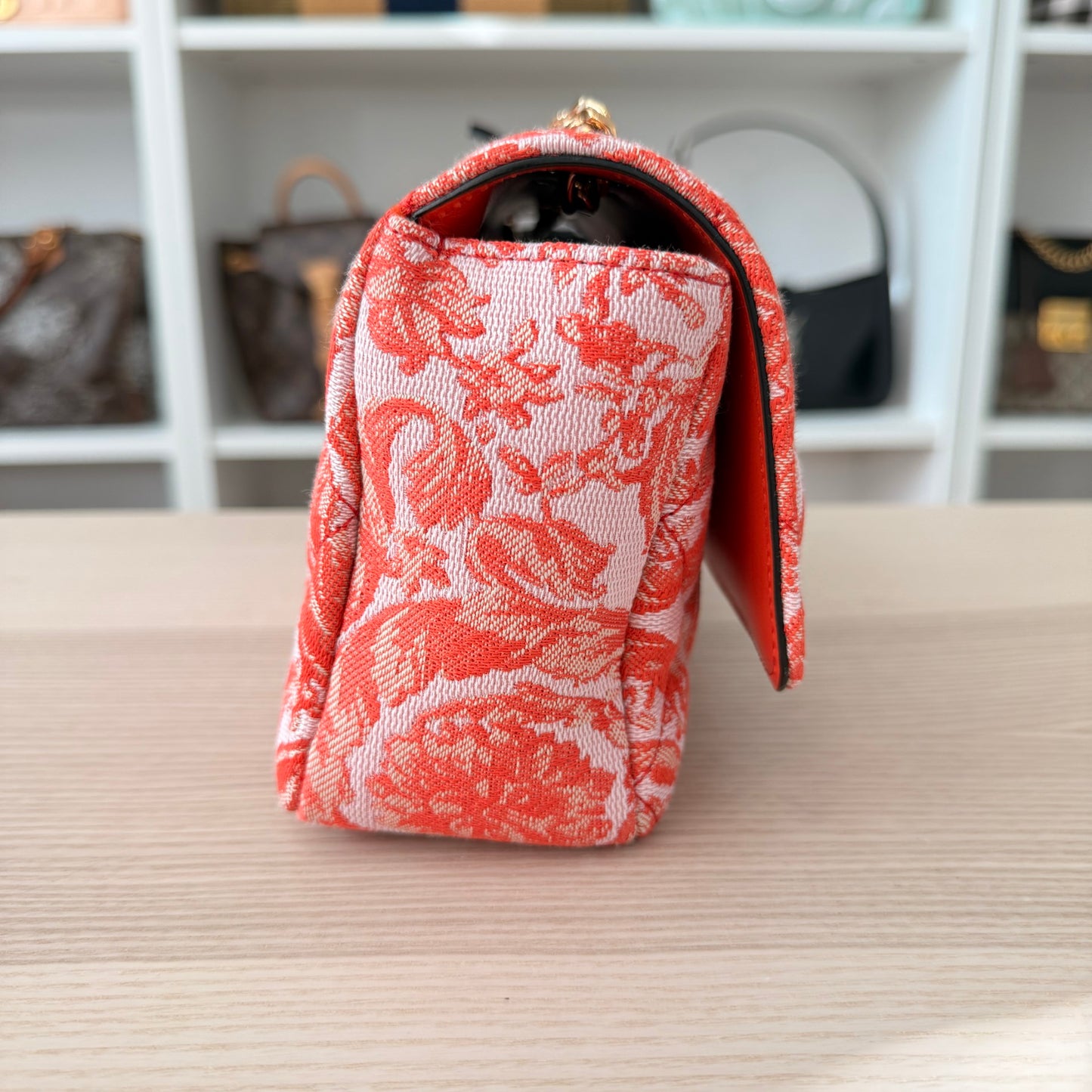 Versace Baroque Jacquard Quilted Small Medusa Shoulder Bag Red/Orange