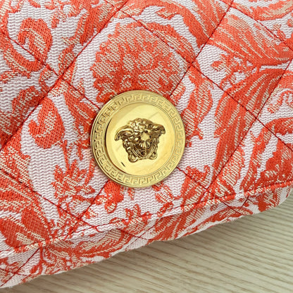 Versace Baroque Jacquard Quilted Small Medusa Shoulder Bag Red/Orange