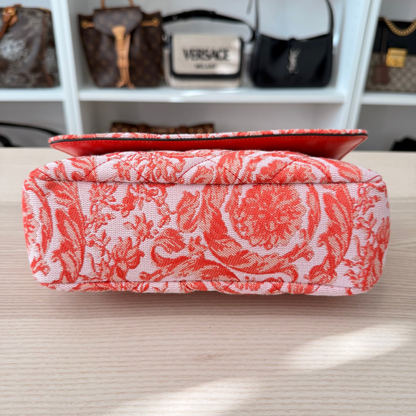 Versace Baroque Jacquard Quilted Small Medusa Shoulder Bag Red/Orange