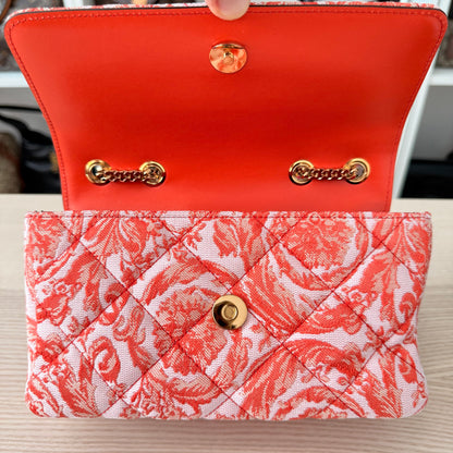Versace Baroque Jacquard Quilted Small Medusa Shoulder Bag Red/Orange