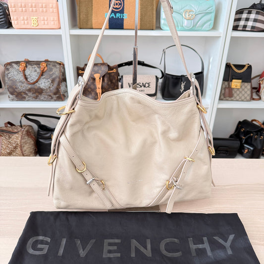 Givenchy Tumbled Calfskin Medium Voyou Bag Beige
