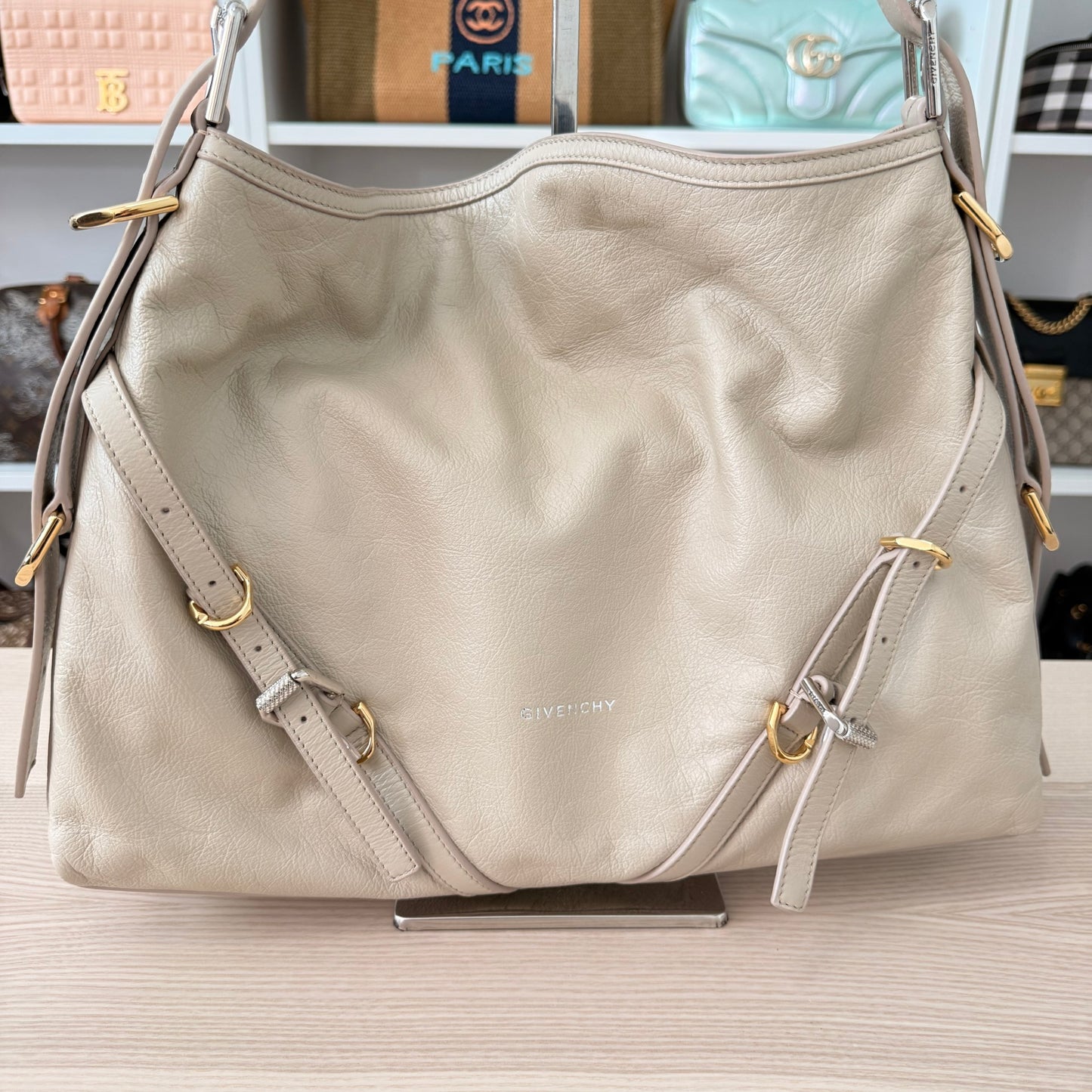 Givenchy Tumbled Calfskin Medium Voyou Bag Beige