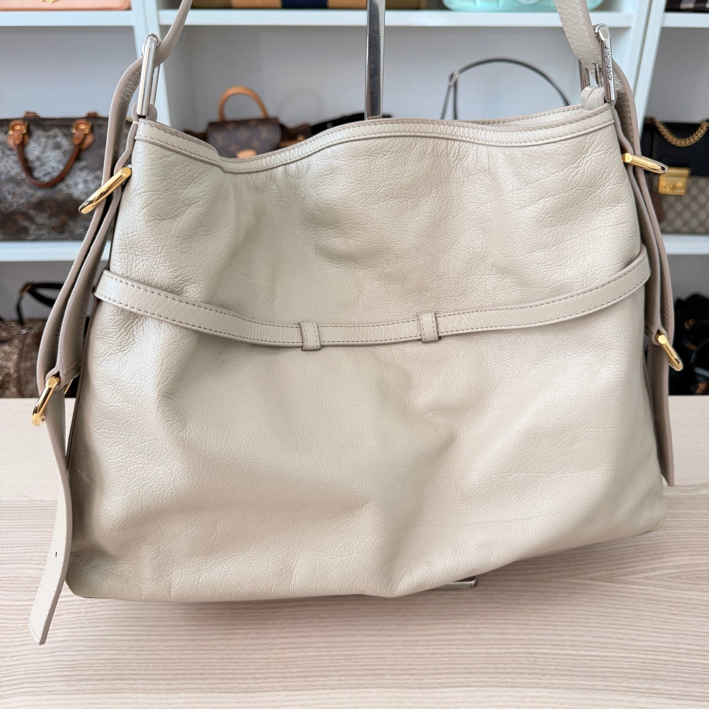 Givenchy Tumbled Calfskin Medium Voyou Bag Beige