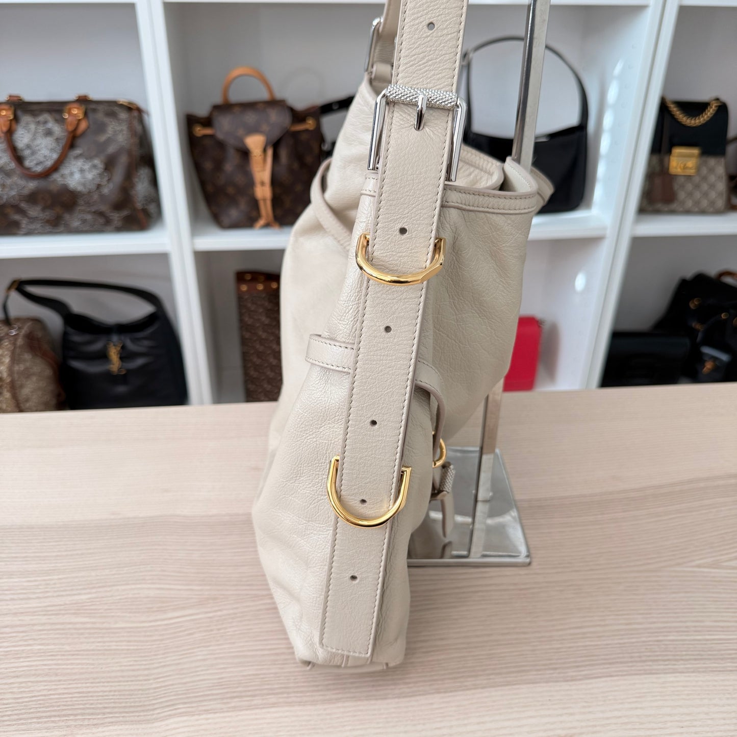 Givenchy Tumbled Calfskin Medium Voyou Bag Beige