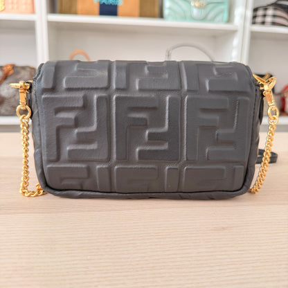 Fendi Nappa FF 1974 Embossed Mini Baguette Black