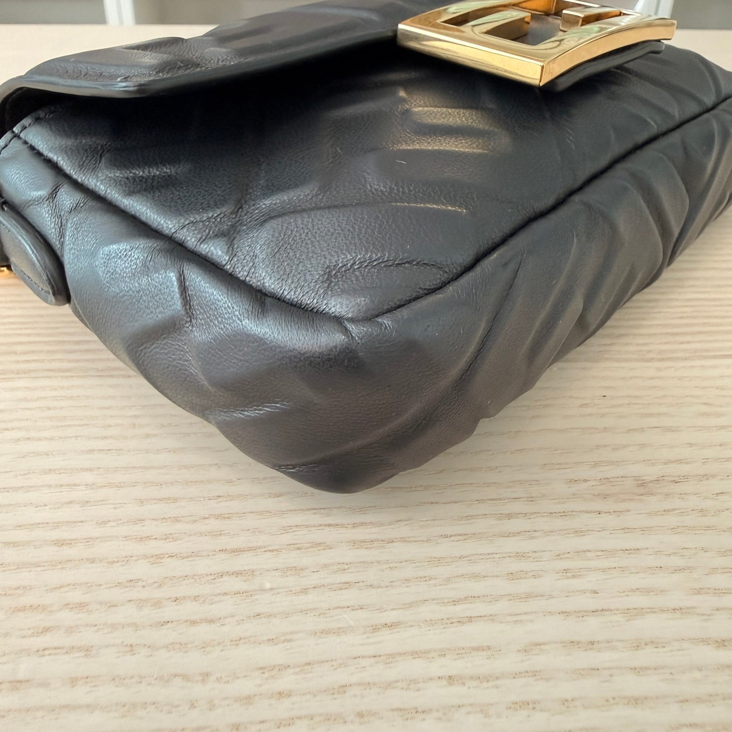Fendi Nappa FF 1974 Embossed Mini Baguette Black