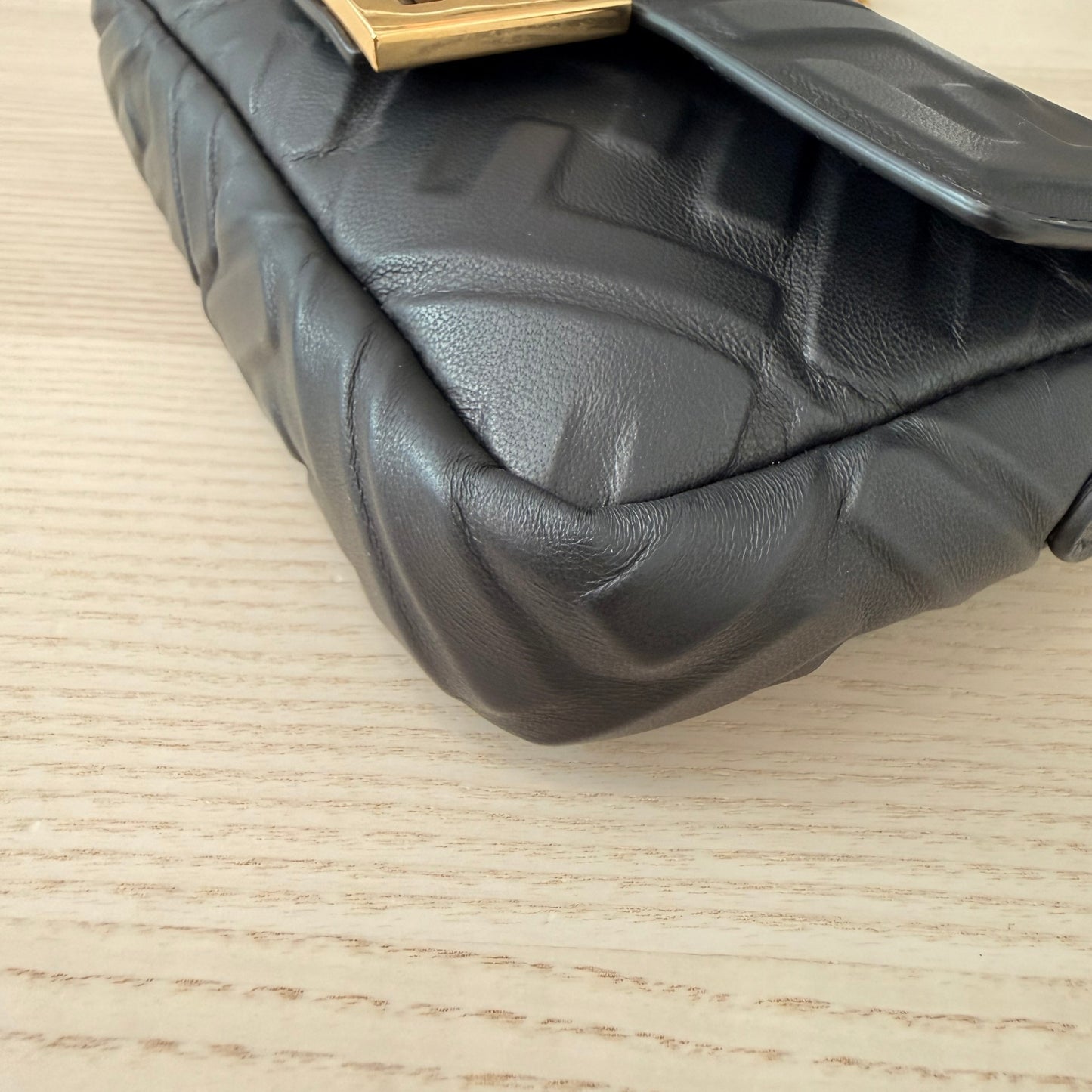 Fendi Nappa FF 1974 Embossed Mini Baguette Black