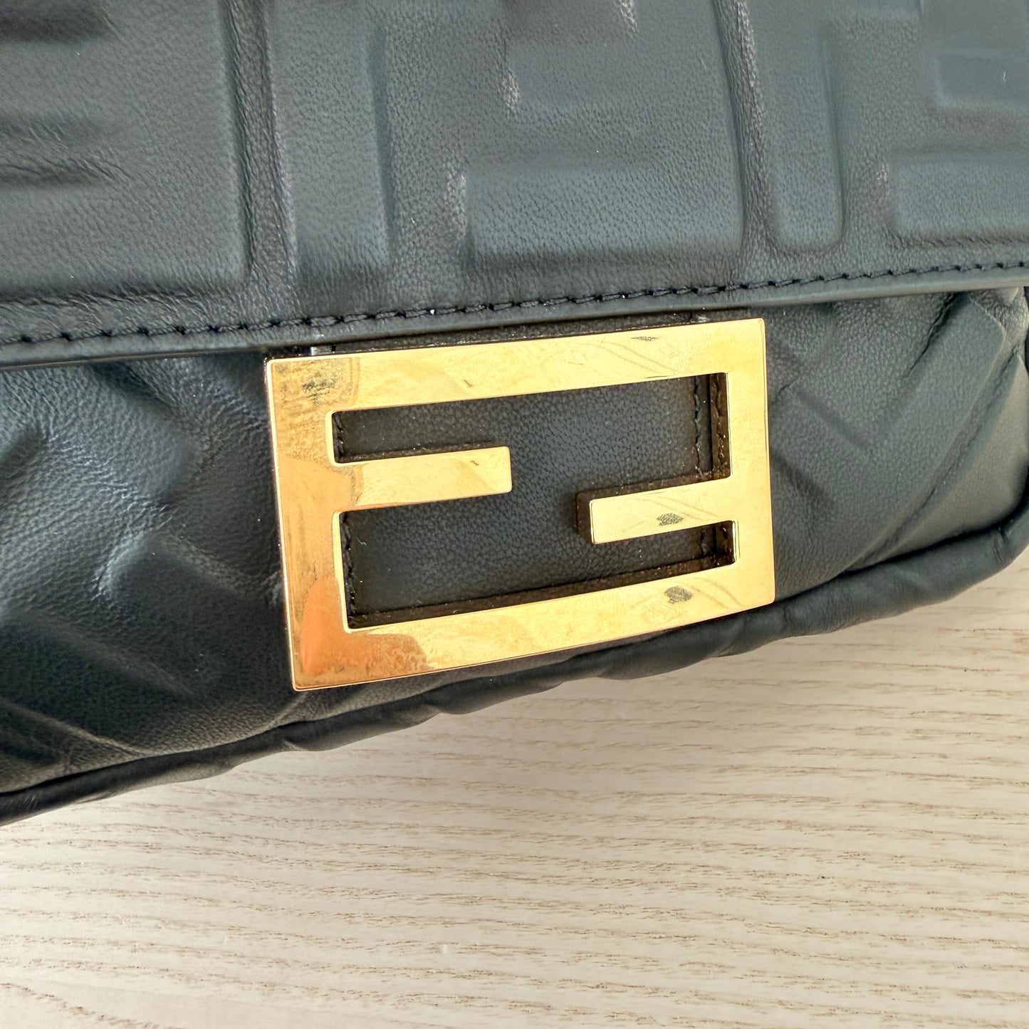 Fendi Nappa FF 1974 Embossed Mini Baguette Black