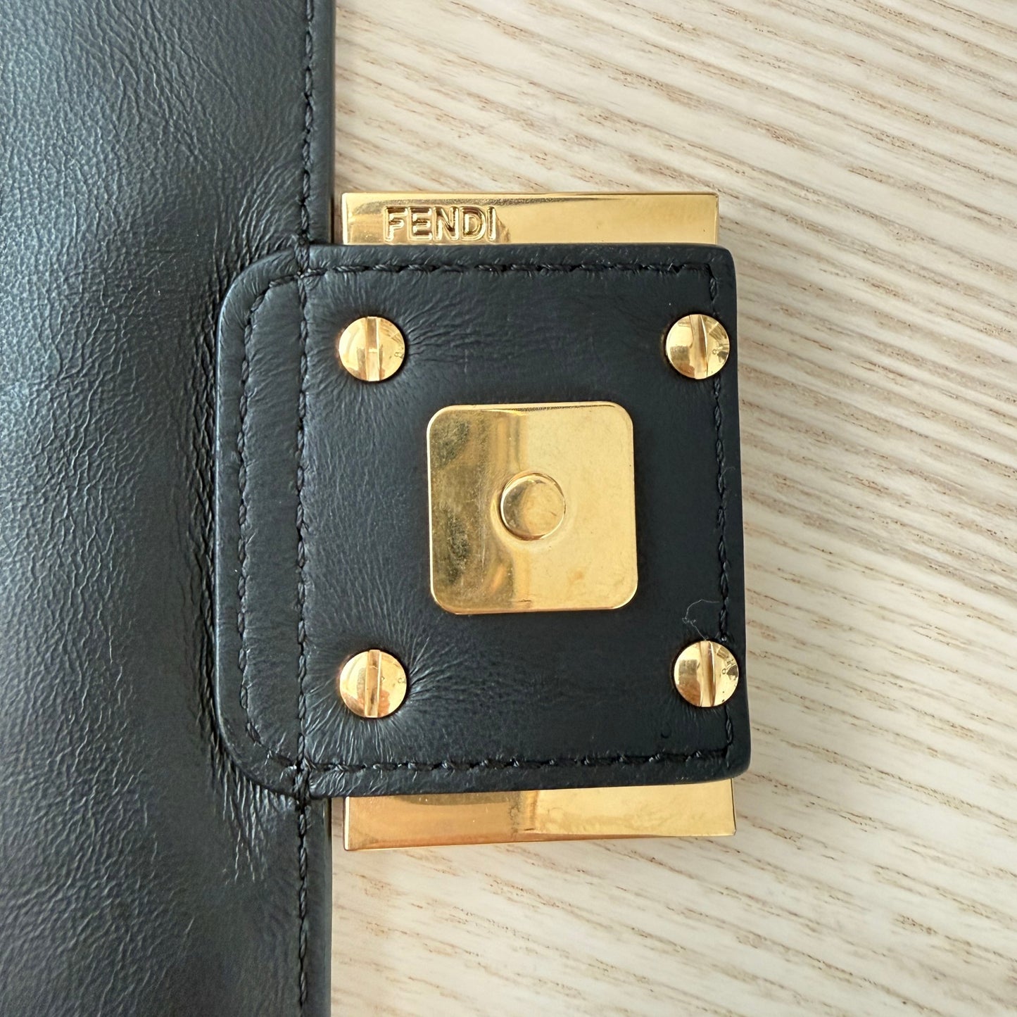 Fendi Nappa FF 1974 Embossed Mini Baguette Black