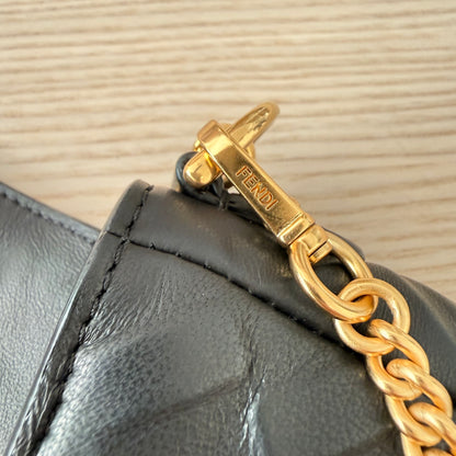 Fendi Nappa FF 1974 Embossed Mini Baguette Black