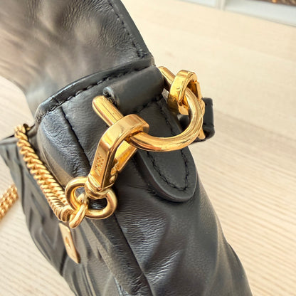 Fendi Nappa FF 1974 Embossed Mini Baguette Black