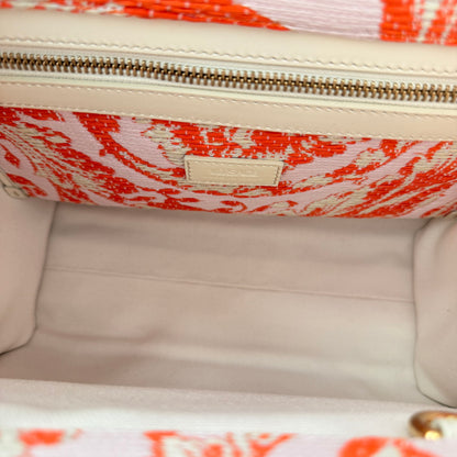 Versace Small Athena Jacquard Raffia Tote Bag Red/Orange