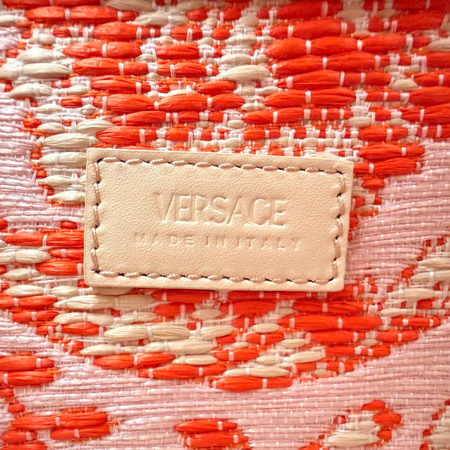 Versace Small Athena Jacquard Raffia Tote Bag Red/Orange