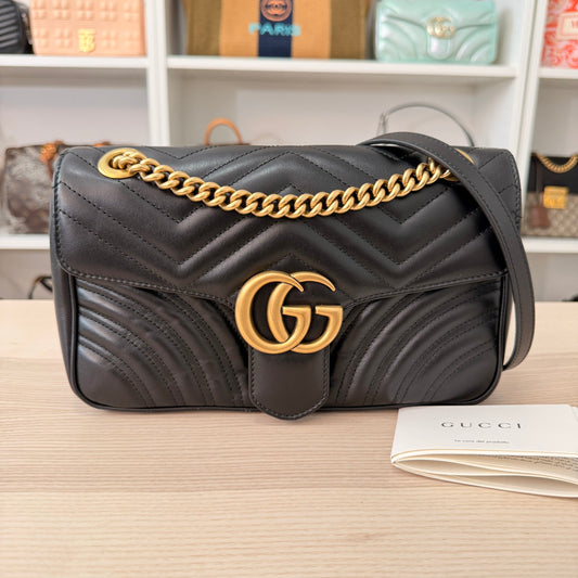 Gucci Calfskin Matelasse Small GG Marmont Shoulder Bag Black