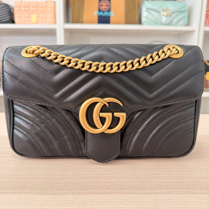 Gucci Calfskin Matelasse Small GG Marmont Shoulder Bag Black