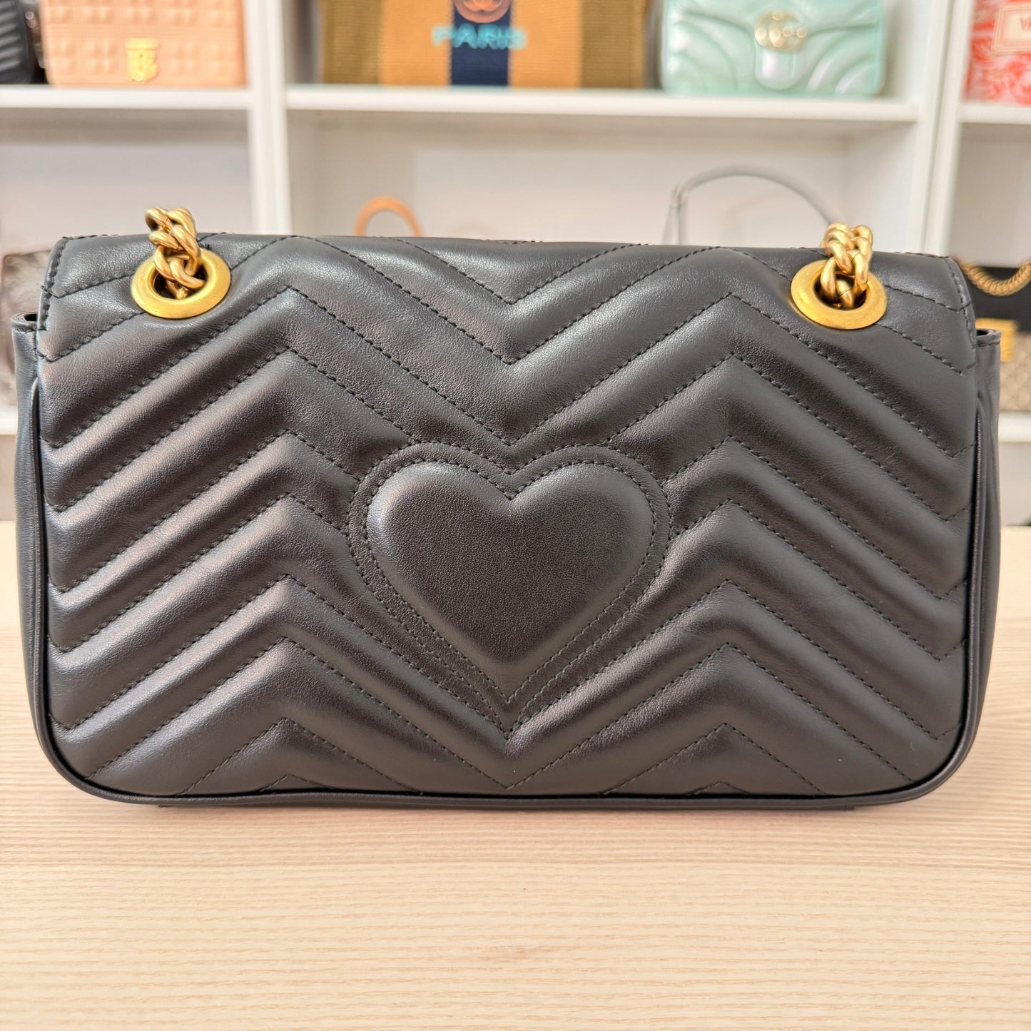 Gucci Calfskin Matelasse Small GG Marmont Shoulder Bag Black