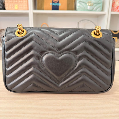 Gucci Calfskin Matelasse Small GG Marmont Shoulder Bag Black