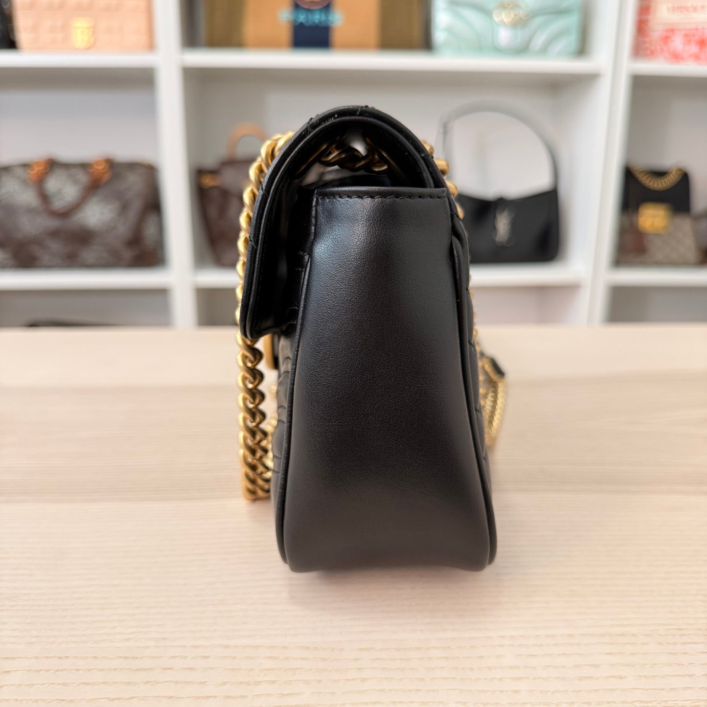 Gucci Calfskin Matelasse Small GG Marmont Shoulder Bag Black