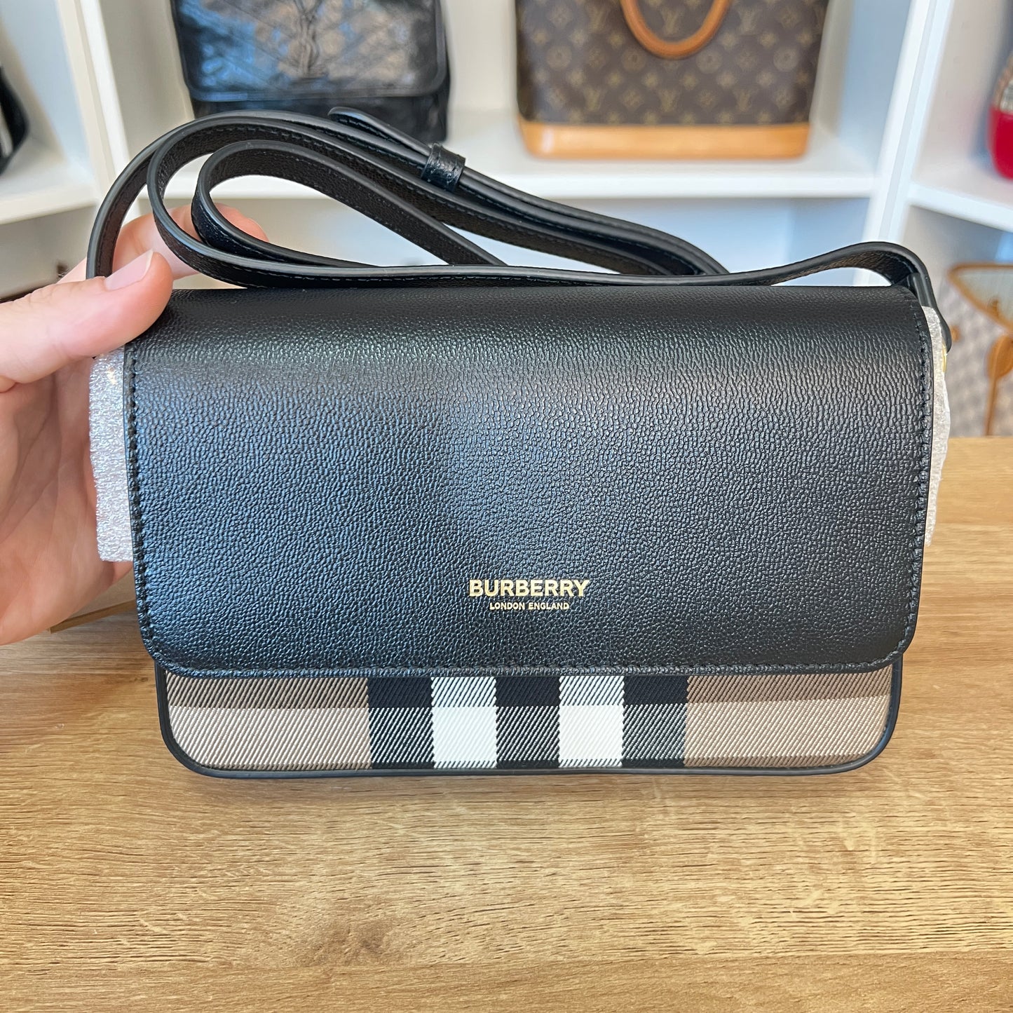 Burberry Hampshire House Check Crossbody Bag Navy