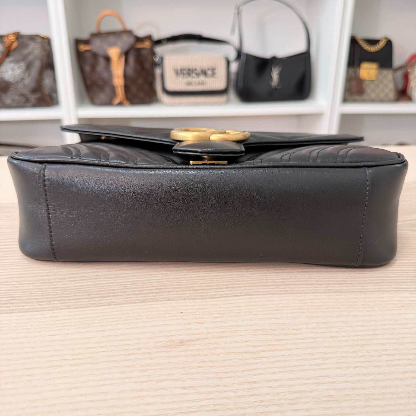 Gucci Calfskin Matelasse Small GG Marmont Shoulder Bag Black