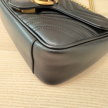 Gucci Calfskin Matelasse Small GG Marmont Shoulder Bag Black