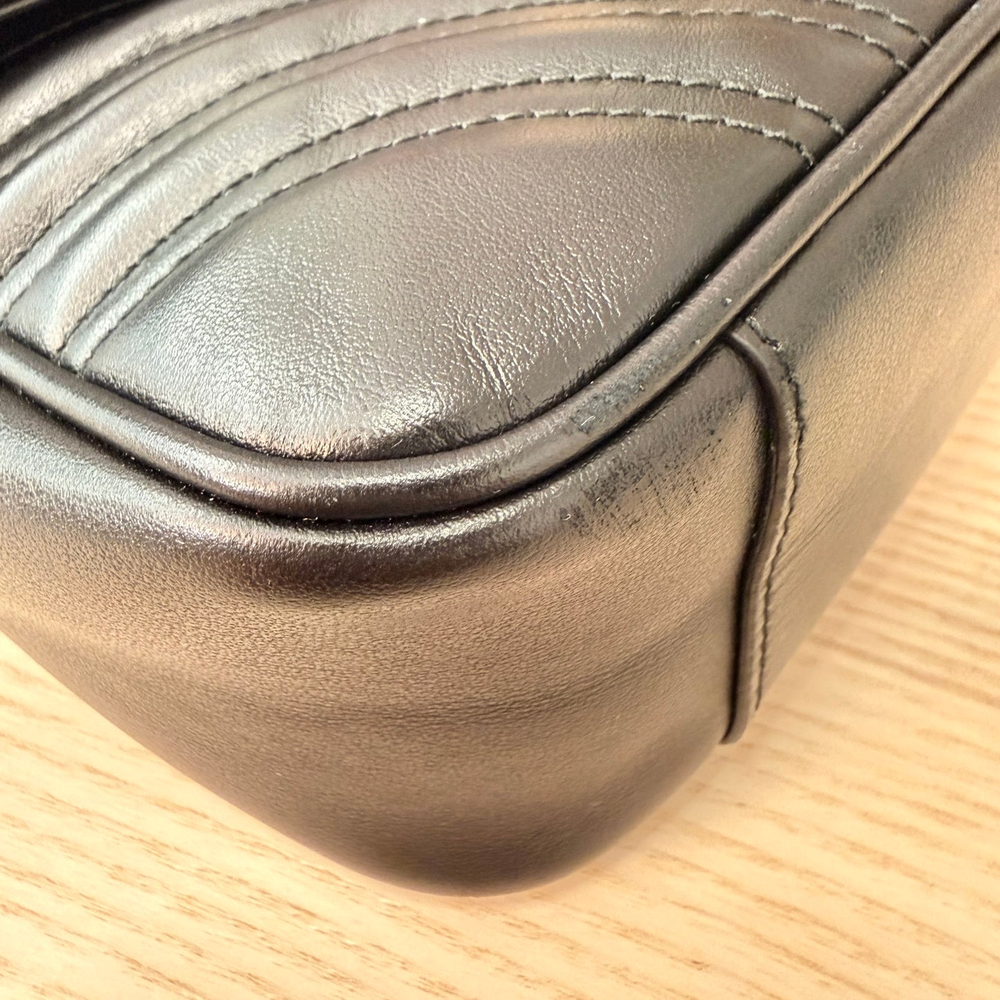 Gucci Calfskin Matelasse Small GG Marmont Shoulder Bag Black