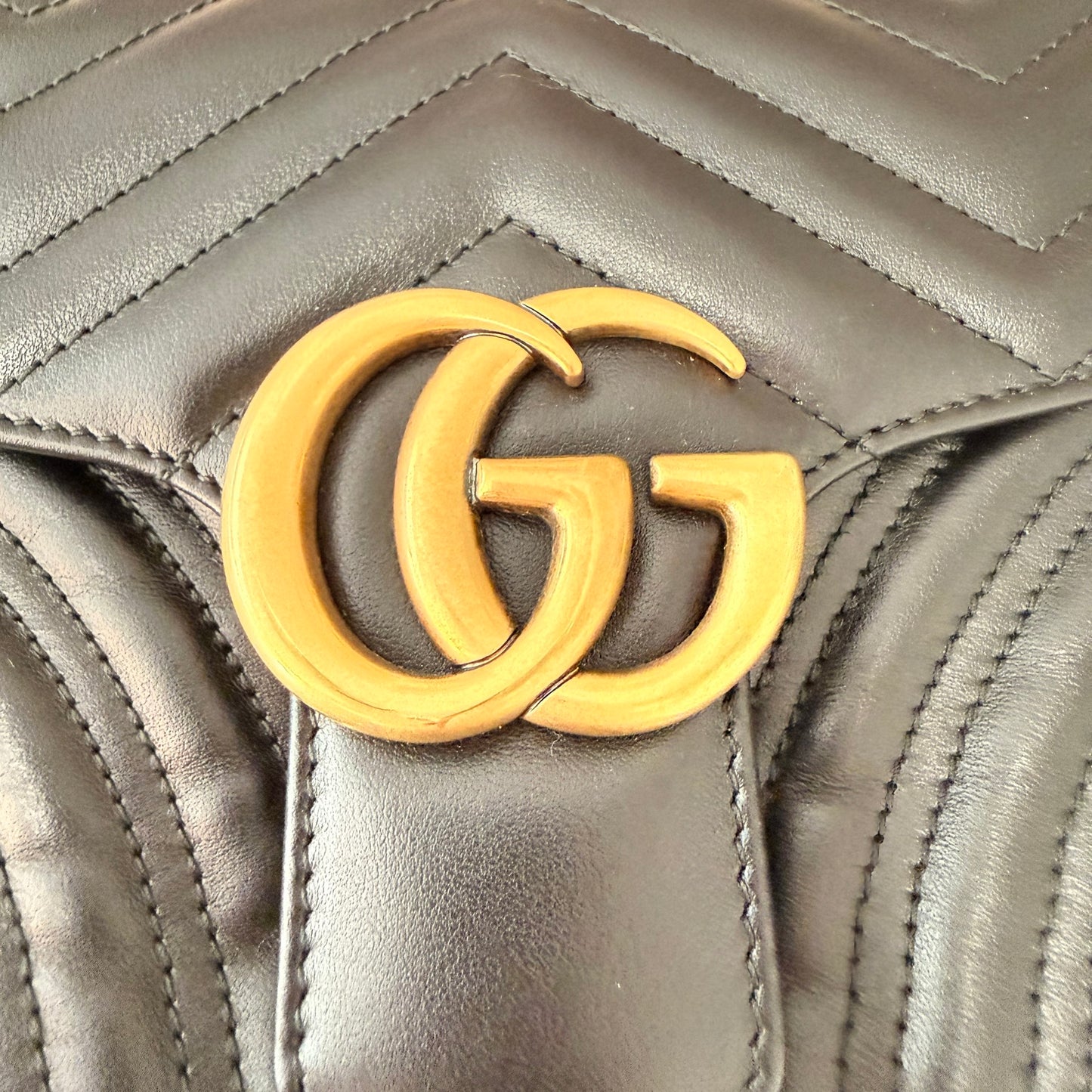 Gucci Calfskin Matelasse Small GG Marmont Shoulder Bag Black