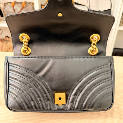 Gucci Calfskin Matelasse Small GG Marmont Shoulder Bag Black