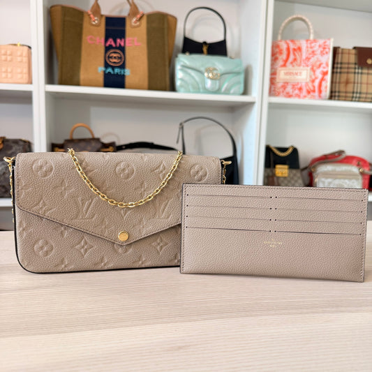 Louis Vuitton Monogram Empreinte Pochette Felicie Leather Turtledove