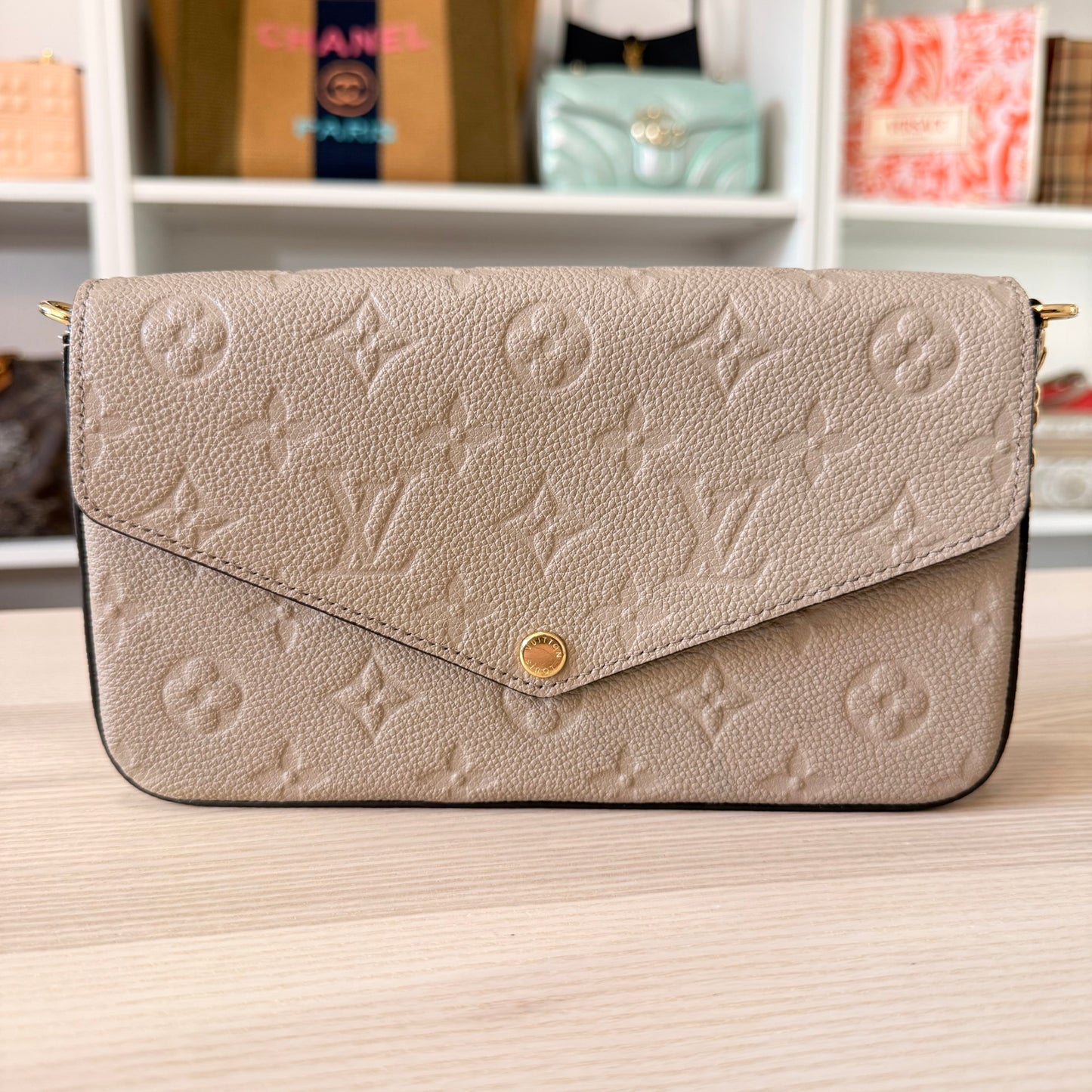 Louis Vuitton Monogram Empreinte Pochette Felicie Leather Turtledove