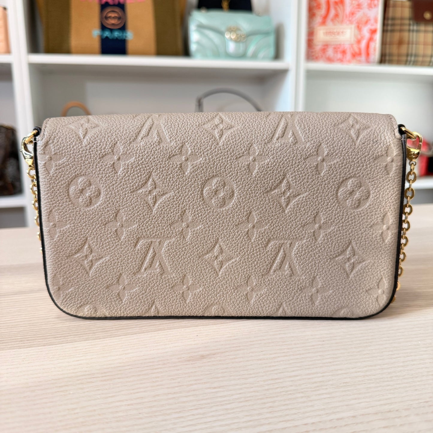 Louis Vuitton Monogram Empreinte Pochette Felicie Leather Turtledove