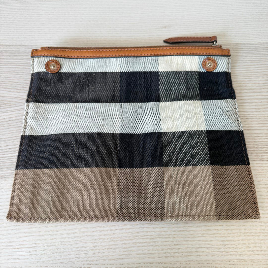 Burberry Saddle Brown Check Canvas Ashby Tassel Bucket Bag