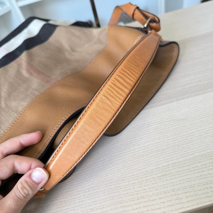 Burberry Saddle Brown Check Canvas Ashby Tassel Bucket Bag