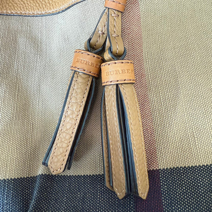 Burberry Saddle Brown Check Canvas Ashby Tassel Bucket Bag