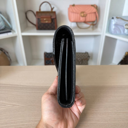 Saint Laurent YSL Monogram Large Wallet on Chain in Grained Leather Black Monochrome