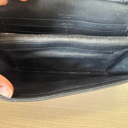 Saint Laurent YSL Monogram Large Wallet on Chain in Grained Leather Black Monochrome