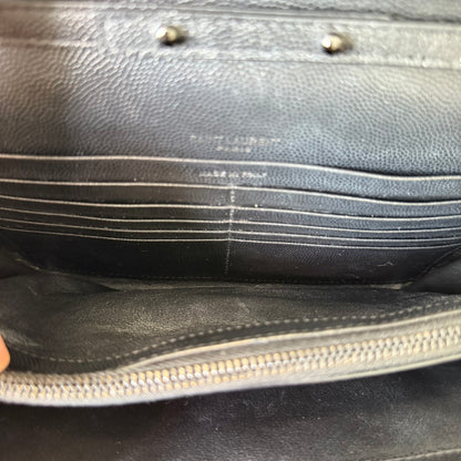 Saint Laurent YSL Monogram Large Wallet on Chain in Grained Leather Black Monochrome